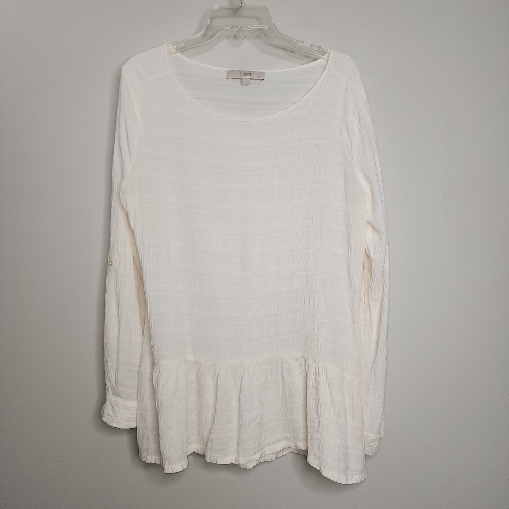 Loft Ivory Long Sleeve Roll Tab Top Blouse